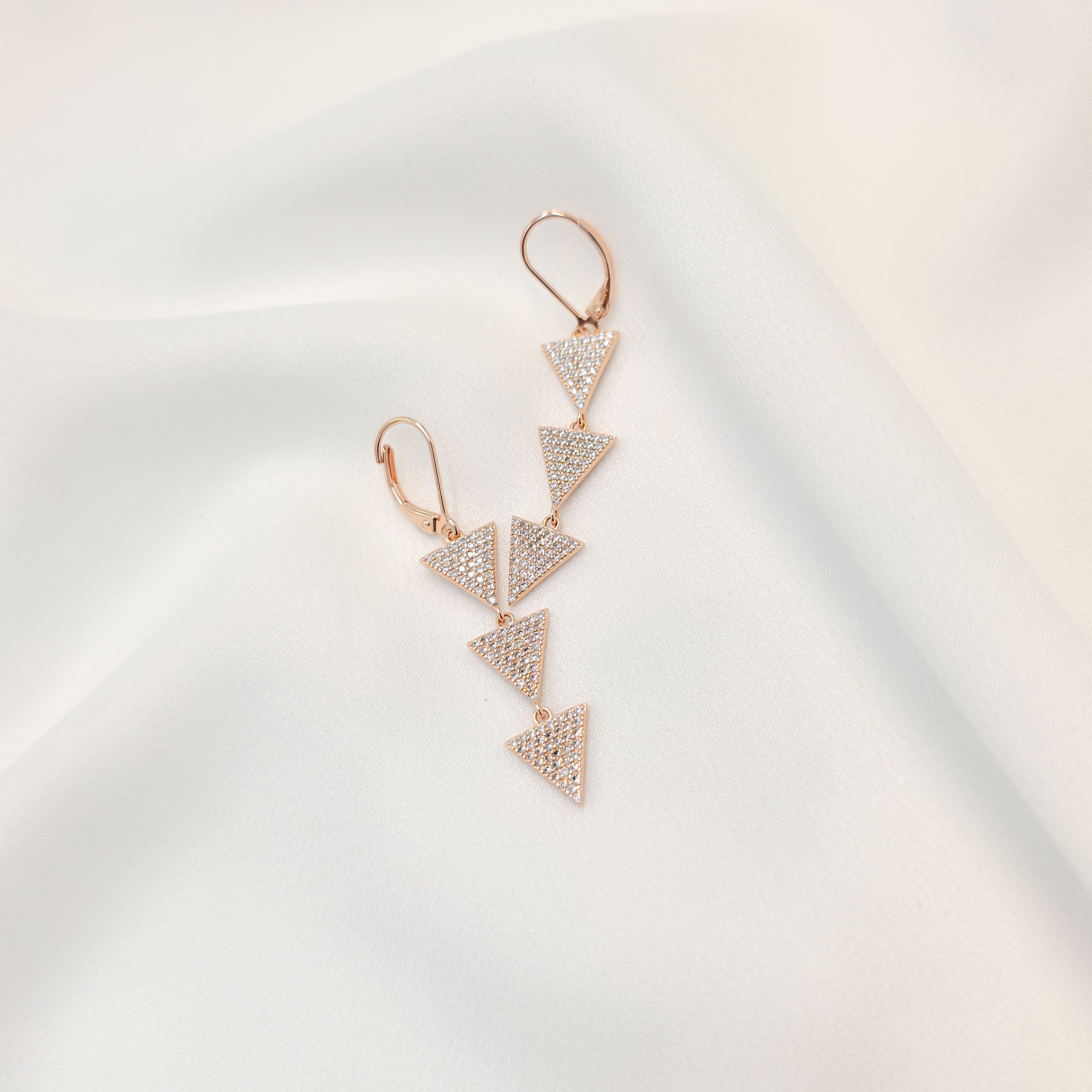 925 Sterling Silver Rose Gold Geometric Drop Earrings