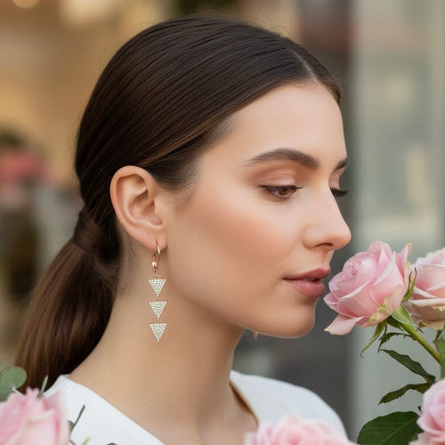 925 Sterling Silver Rose Gold Geometric Drop Earrings