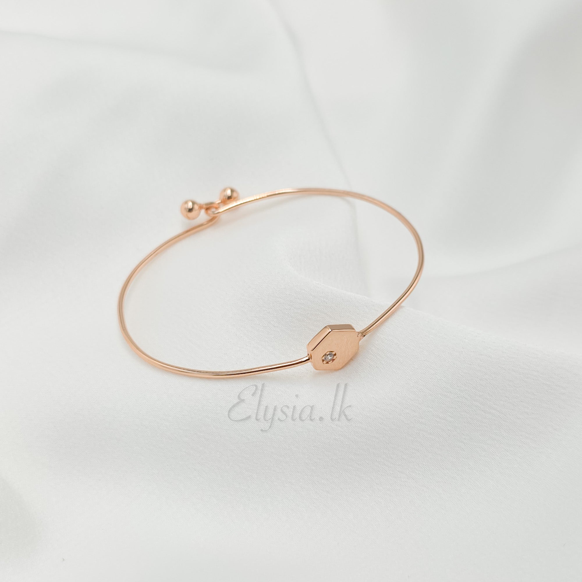 Elysia Hexa Diamond Accent Bangle – Rose Gold Plated Silver